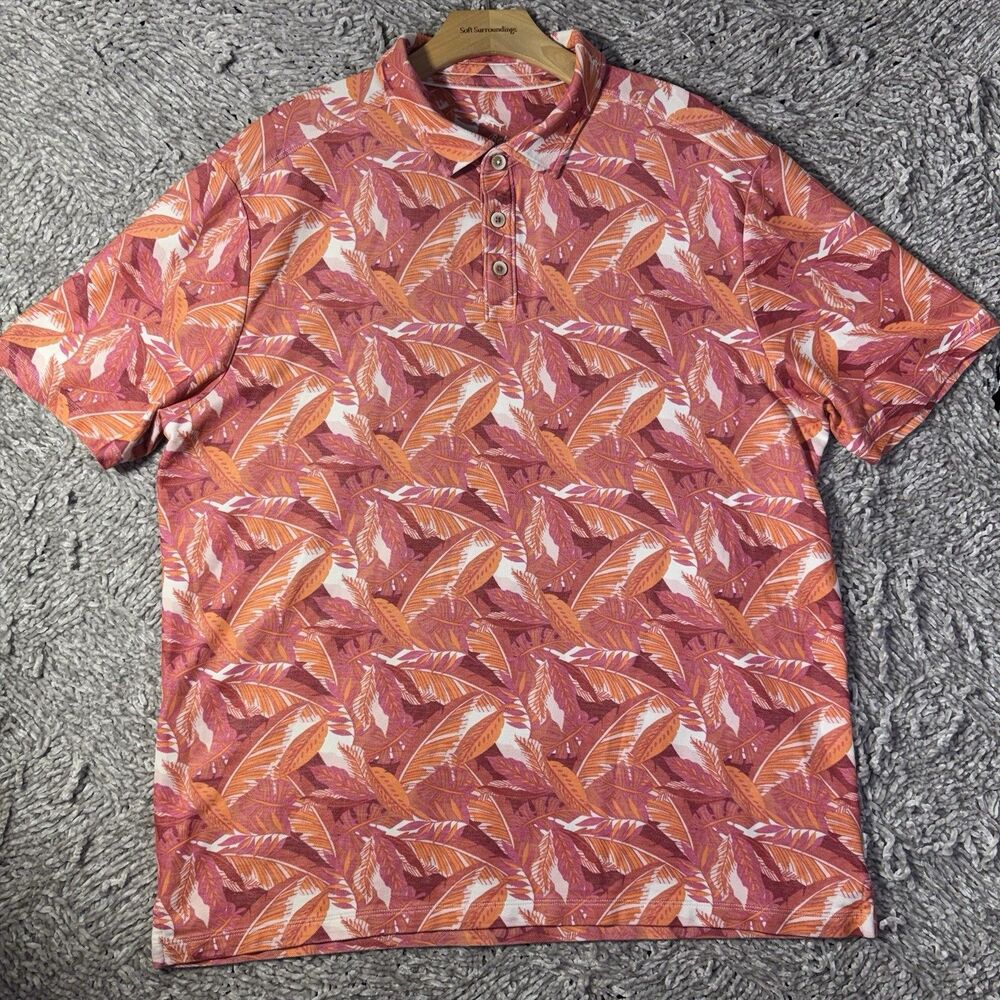 Tommy Bahama Jungle Bay Polo Shirt Mens XL Floral Multicolor Palm Leaf Supima